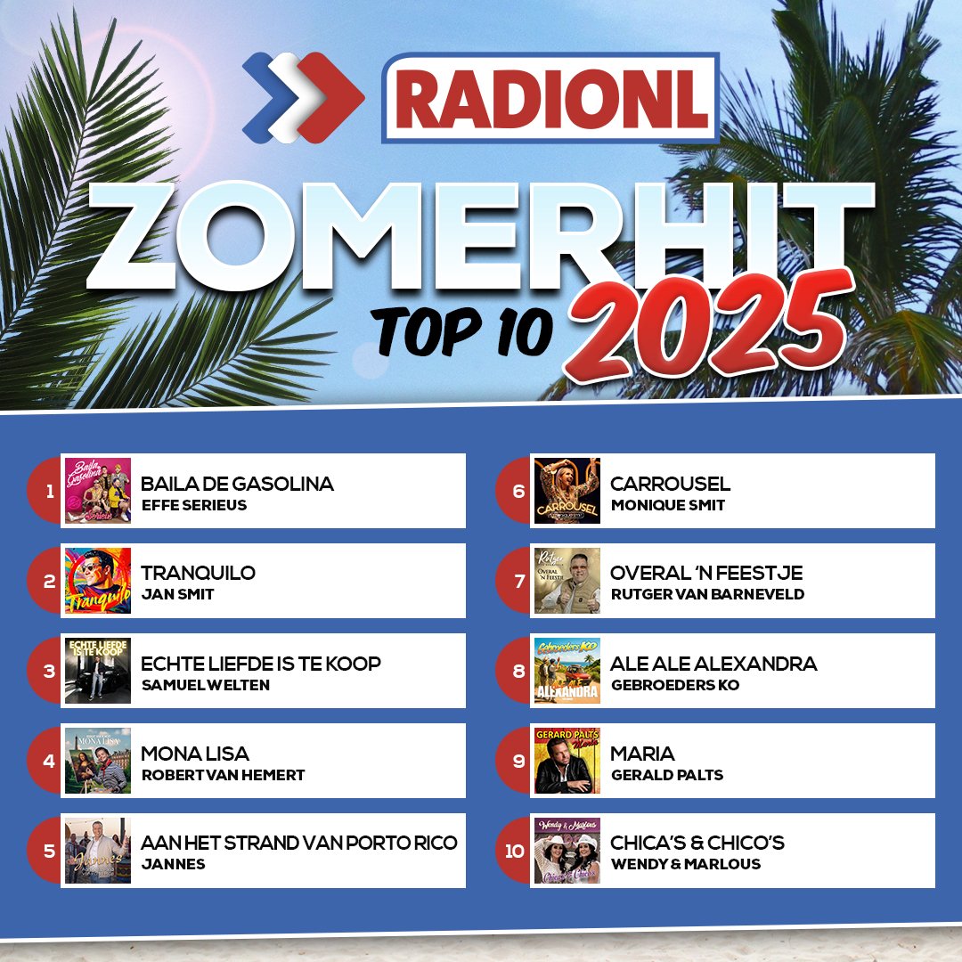 Zomerhit top 10 van 2025